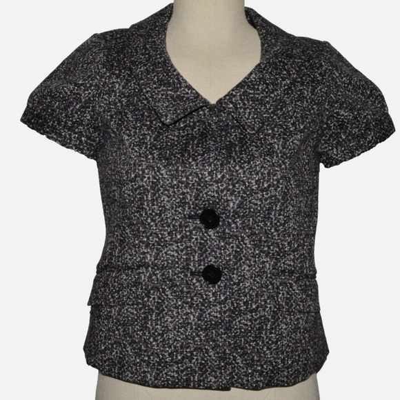 THEORY RARIAS TWEEDY Dotted Cotton Short Sleeve Jacket Blazer Size 2 - Picture 2 of 13